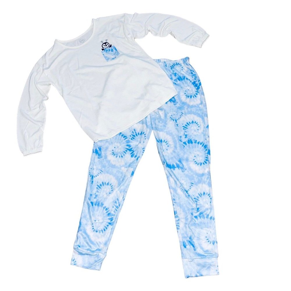 Wonder Nation Girl Penguin Sleep PJ Set XL 14-16 Blue Beige Soft Gift Lounge NEW
